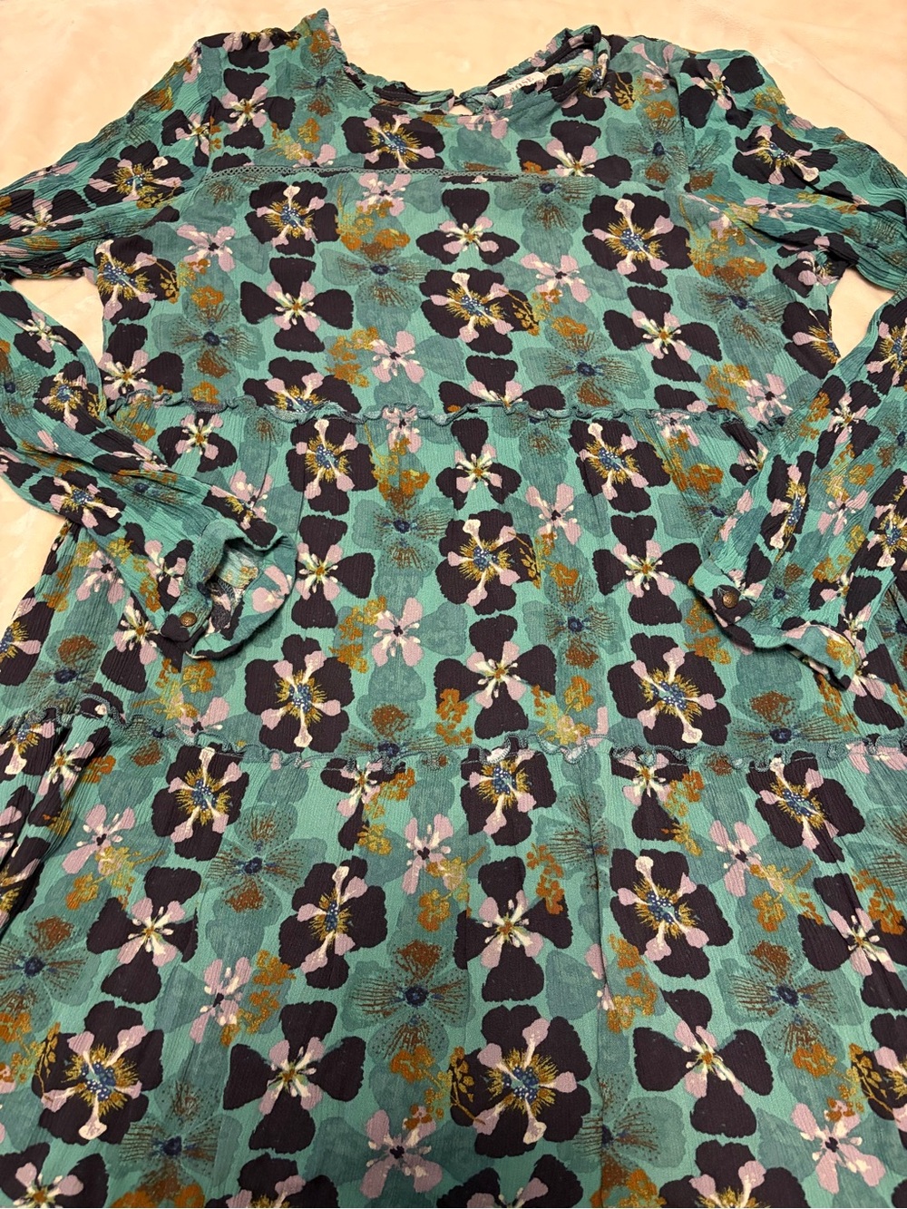Knox Rose Floral Teal Long Sleeve Tunic Dress XL